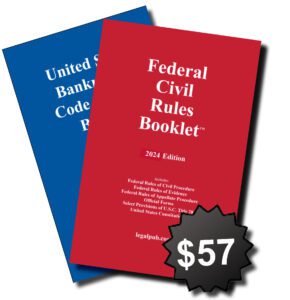 Front covers of the books the 2024 United States Bankruptcy Code & Rules Booklet + the 2024 Federal Civil Rules Booklet. Together they are sold as "the Combo" for $57. Contains a hyperlink to the product page.