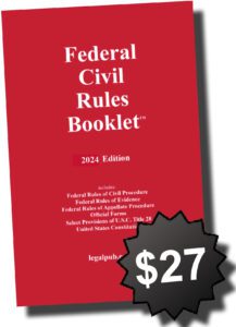 Front cover of the book the 2024 Federal Civil Rules Booklet. Includes a price star ($27). Contains a hyperlink to the product page.